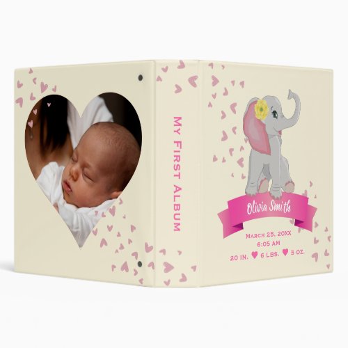 Cute Elephant Blush Pink Hearts My First Album 3 Ring Binder
