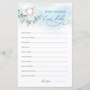 Cute elephant boho blue flowers Dear Baby Wishes