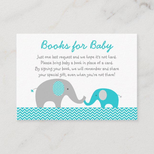 Cute Elephant Book Request Cards Teal & Grey (Front)