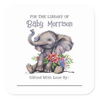 Cute Elephant Bookplate Sticker For Baby