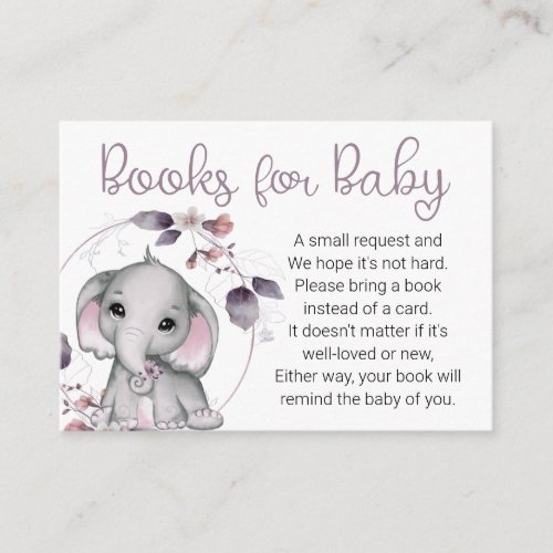 Cute Elephant BOOKS FOR BABY Shower Enclosure Card