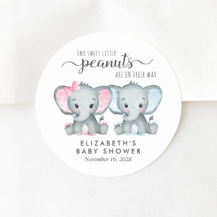 Cute Elephant Boy And Girl Twin Baby Shower Classic Round Sticker