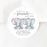 Cute Elephant Boy And Girl Twin Baby Shower Classic Round Sticker