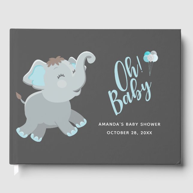 Cute Elephant Boy Baby Shower Guest Book (Front)