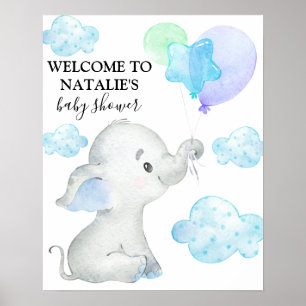 Cute Elephant Boy Baby Shower Welcome Poster