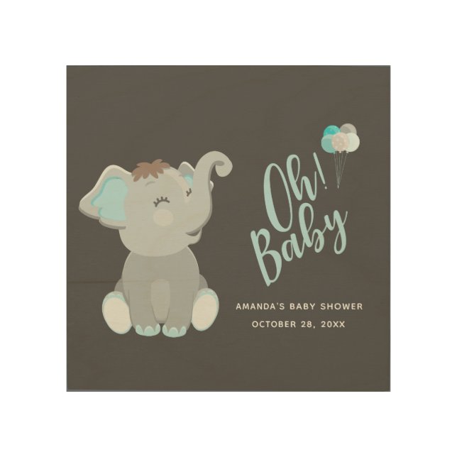 Cute Elephant Boy Baby Shower Wood Wall Art (Front)