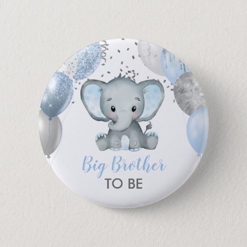 Cute Elephant Boy Balloons Baby Shower Brother Button