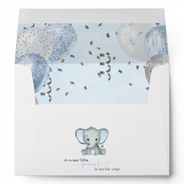 Cute Elephant Boy Balloons Baby Shower Envelope