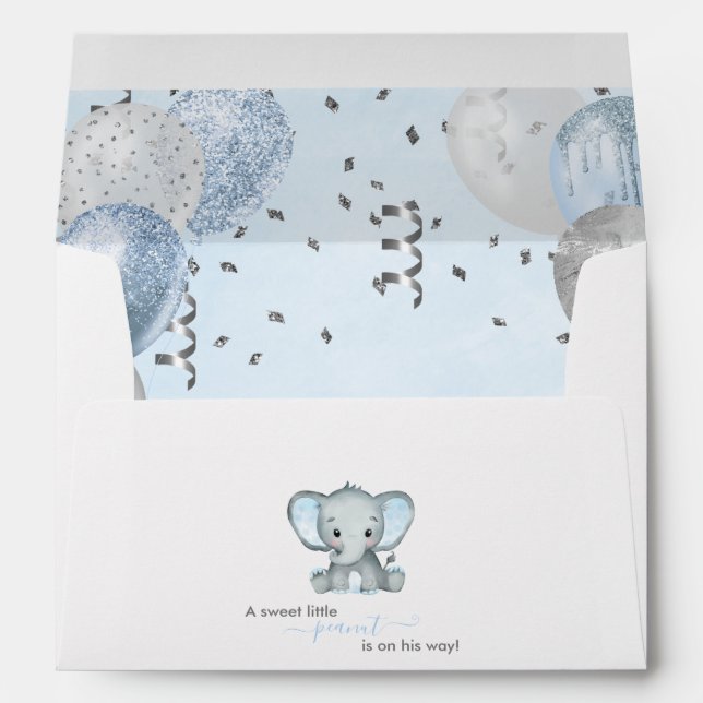 Cute Elephant Boy Balloons Baby Shower Envelope (Back (Bottom))