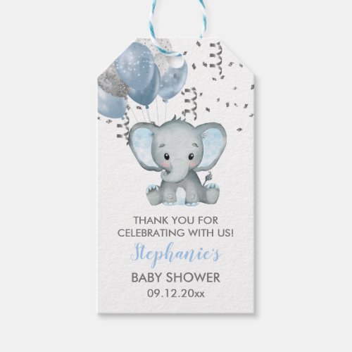 Cute Elephant Boy Balloons Baby Shower Gift Tags