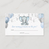 Cute Elephant Boy Balloons Baby Shower Guess Card