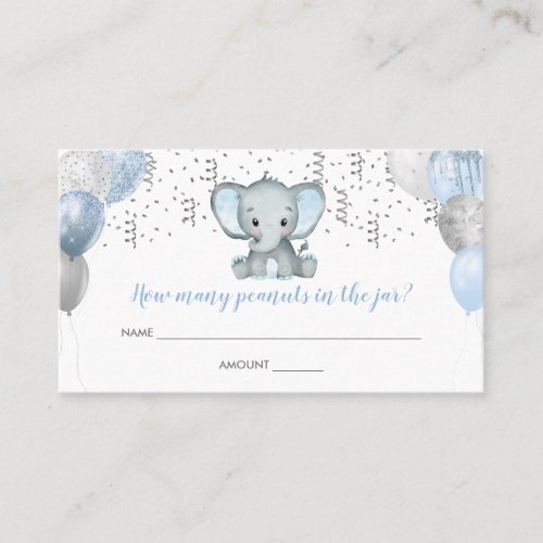 Cute Elephant Boy Balloons Baby Shower Guess Card