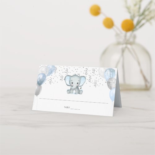Cute Elephant Boy Balloons Baby Shower Guest Name Place Card