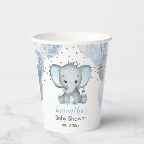 Cute Elephant Boy Balloons Baby Shower Paper Cups
