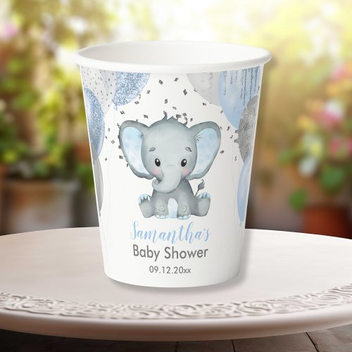 Cute Elephant Boy Balloons Baby Shower Paper Cups