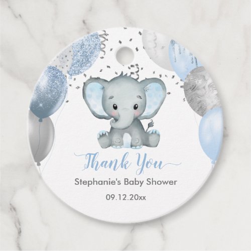 Cute Elephant Boy Balloons Baby Shower Thank You Favor Tags