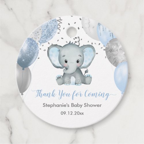 Cute Elephant Boy Balloons Baby Shower Thank You Favor Tags