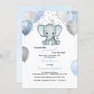 Cute Elephant Boy Balloons Watercolor Baby Shower Invitation