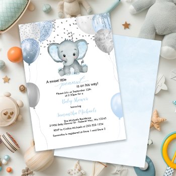 Cute Elephant Boy Balloons Watercolor Baby Shower Invitation by CelestialTidings at Zazzle