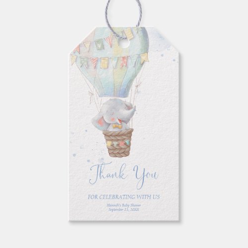 Cute Elephant Boy Blue Baby Shower Gift Tags