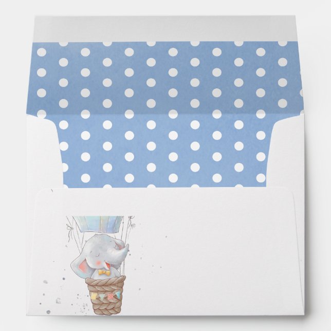 Cute Elephant Boy Blue Baby Shower Return Address Envelope (Back (Bottom))