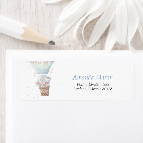 Cute Elephant Boy Blue Baby Shower Return Address Label