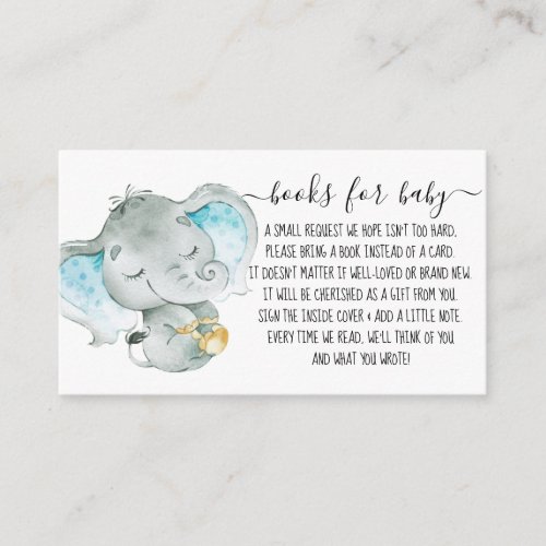 Cute Elephant Boy Book Request for Baby Shower Enclosure Card