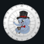 Cute elephant boy cartoon dart board<br><div class="desc">Dart Board  with design with an illustration of a blue elephant  with a top hat and a brown mouse;   illustrated by Radka Kavalcova / MaxiHarmony</div>