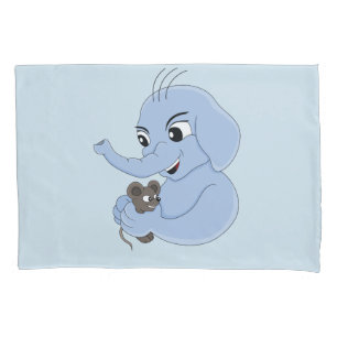 Cute elephant boy cartoon pillow case
