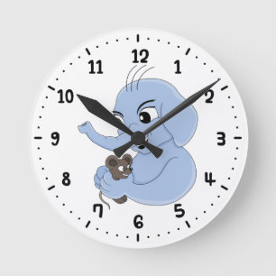 Cute elephant boy cartoon round clock
