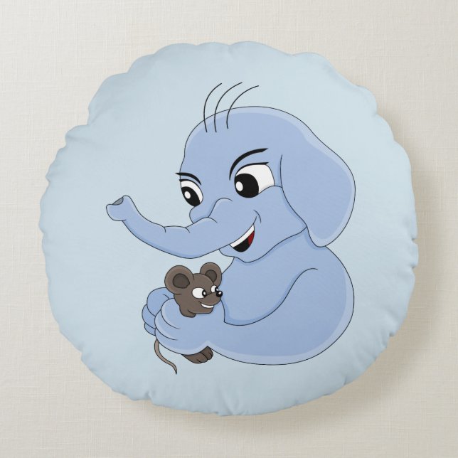 Cute elephant boy cartoon round pillow (Front)