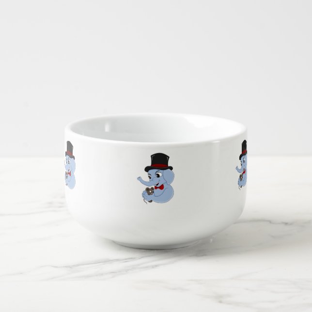Cute elephant boy cartoon soup mug (Front)