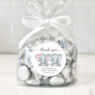 Cute Elephant Boy Girl Twin Baby Shower Thank You Classic Round Sticker