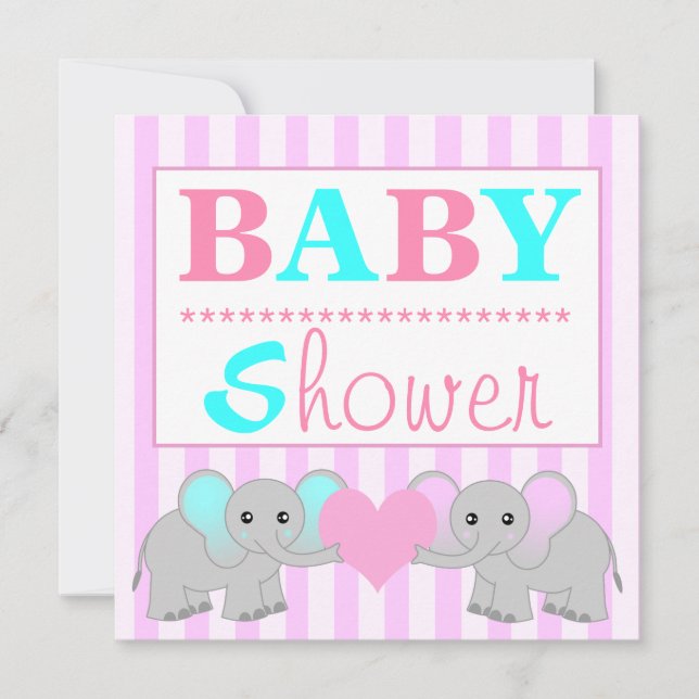 Cute Elephant Boy/Girl Twins Baby Shower Invitation (Front)