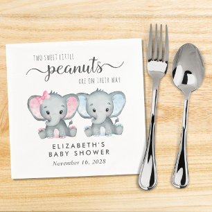 Cute Elephant Boy Girl Twins Baby Shower Napkins