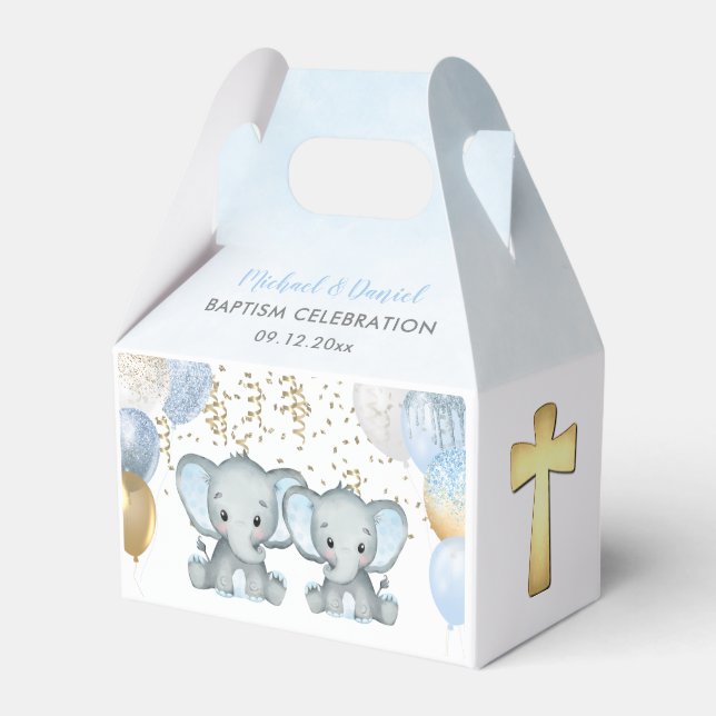Cute Elephant Boys Balloon Baptism Favor Box (Front Side)