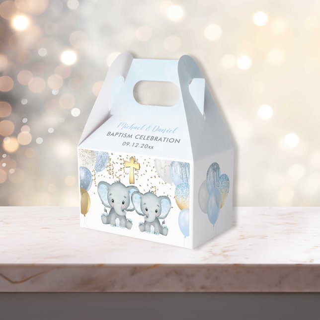 Cute Elephant Boys Balloon Baptism Favor Box (Cute Elephant Boys Balloon Baptism Favor Box)