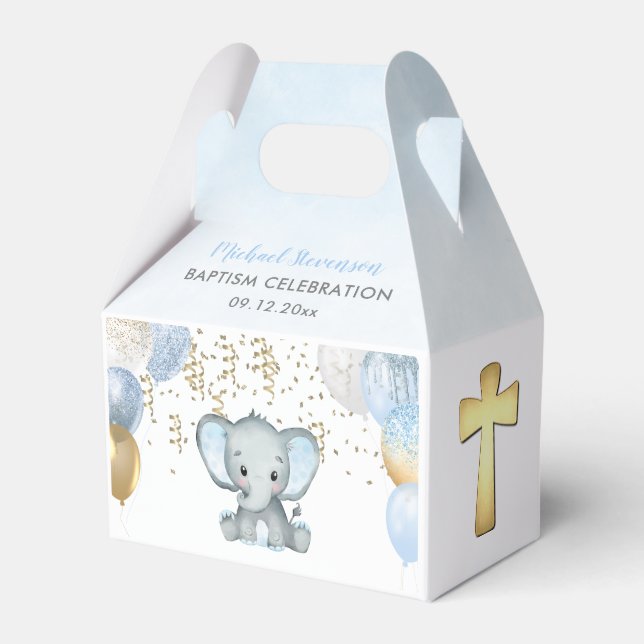 Cute Elephant Boys Balloon Baptism Favor Box (Front Side)
