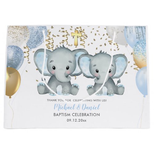 Cute Elephant Boys Balloon Baptism Large Gift Bag