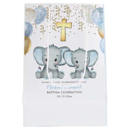 Cute Elephant Boys Balloon Baptism Medium Gift Bag