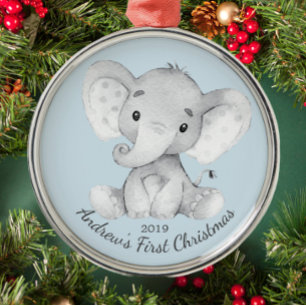 Cute Elephant Boys First Christmas Ornament