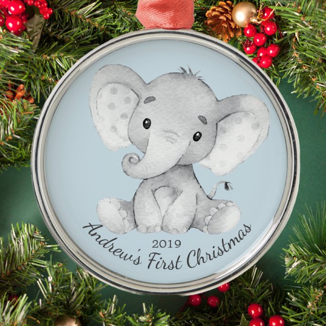 Cute Elephant Boys First Christmas Ornament (Creator Uploaded)