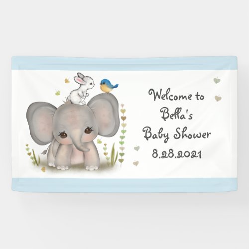 Cute Elephant Bunny Baby Shower Party Banner