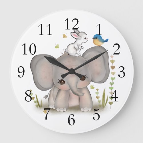 Cute Elephant Bunny Nursery Wall Clock