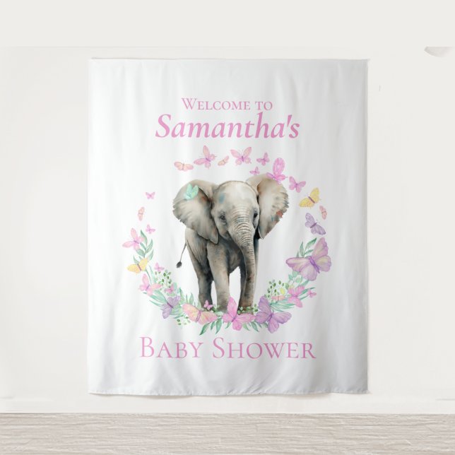 Cute Elephant  Butterflies Backdrop (Front)