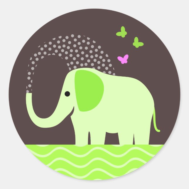 Cute Elephant & Butterflies Classic Round Sticker (Front)