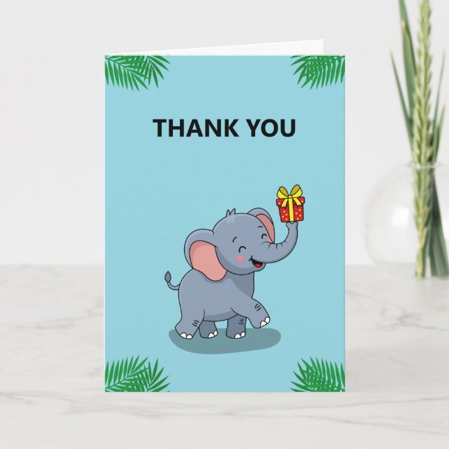 Cute Elephant Carrying Gift Thank You Card (Front)