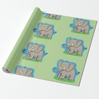 Cute elephant cartoon green pattern wrapping paper