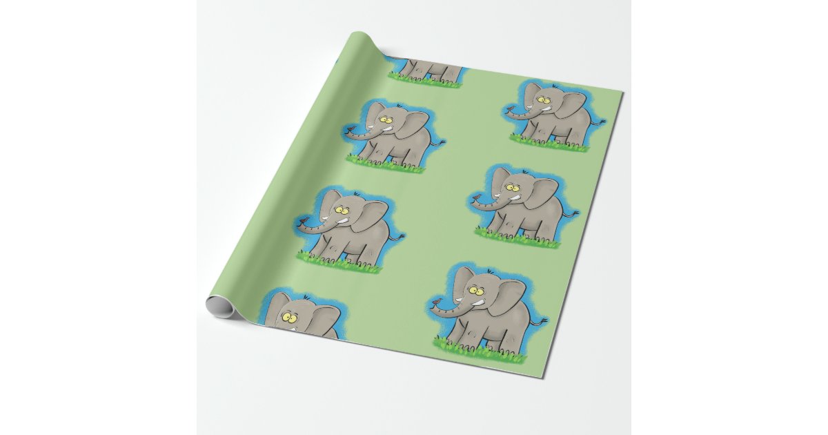 Cute elephant cartoon green pattern wrapping paper | Zazzle