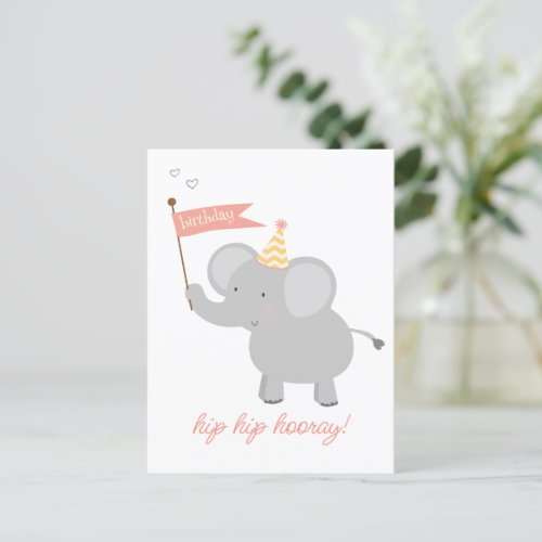 Cute Elephant Cartoon _ Kids Birthday Postcard